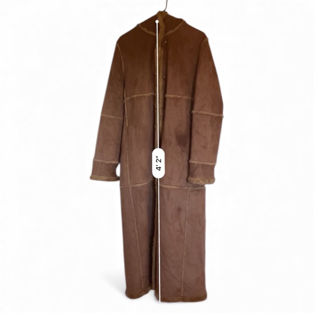 Vintage Y2K Gallery Tan Suede Sherpa Penny Lane Trench Coat-size Small - Picture 14 of 15